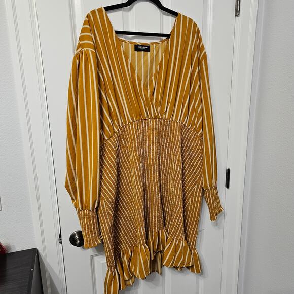 Rebdolls Dresses & Skirts - Rebdolls See It All Vertical Striped Smocked Mini Dress Mustard Size 5X